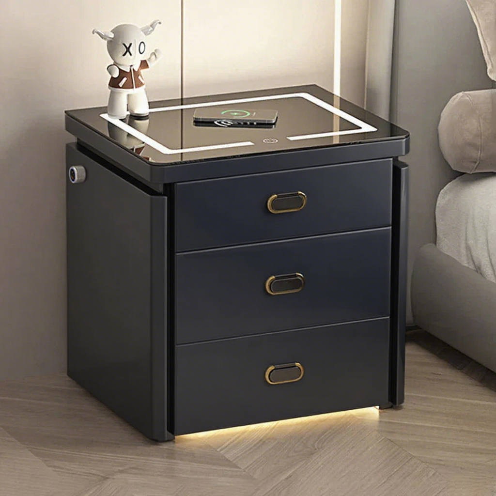 Smart Secure 3-Drawer Nightstand with Biometric Safe & LED Lighting