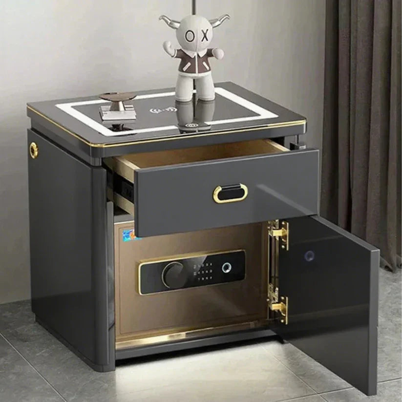 Smart Secure 3-Drawer Nightstand with Biometric Safe & LED Lighting