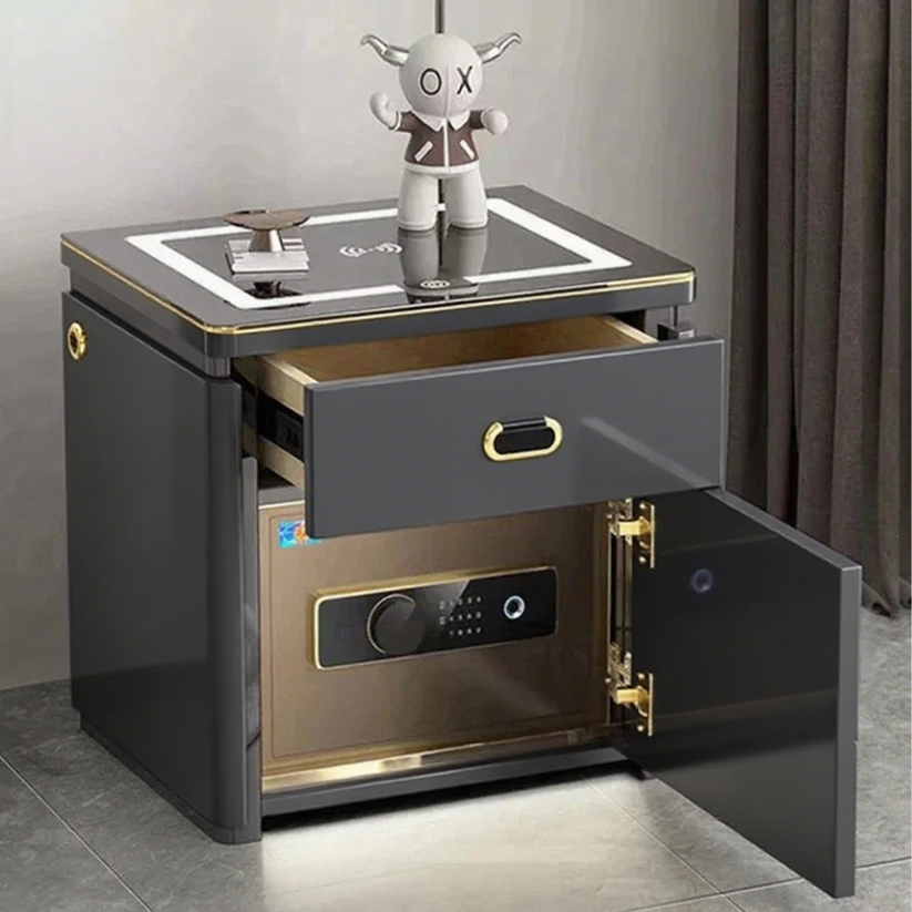 Smart Secure 3-Drawer Nightstand with Biometric Safe & LED Lighting