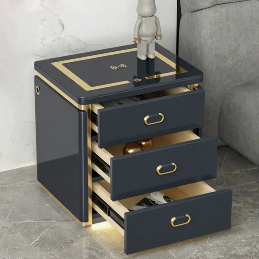 Smart Secure 3-Drawer Nightstand with Biometric Safe & LED Lighting
