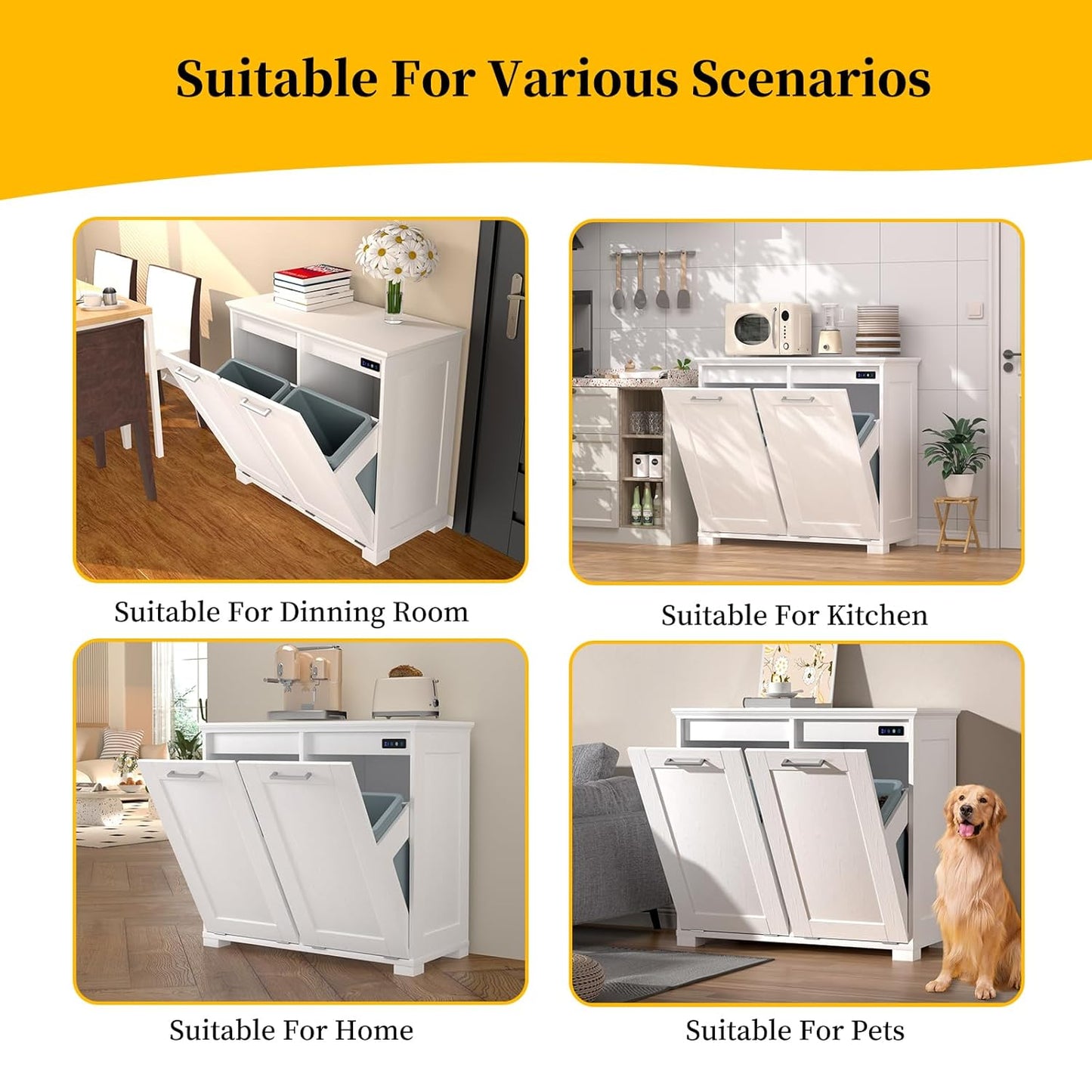 ✨Tilt Out Trash Cabinet with Deodorising Function, Wooden Freestanding Garbage Can for Home and Kitchen Hidden Laundry Hamper