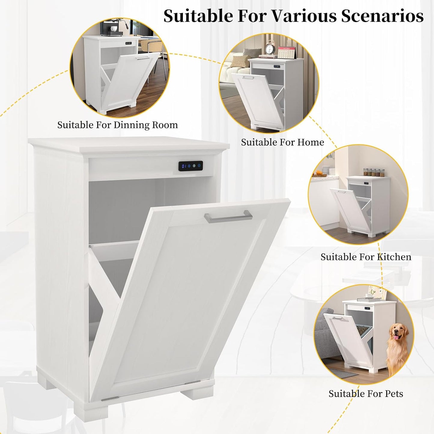 ✨Tilt Out Trash Cabinet with Deodorising Function, Wooden Freestanding Garbage Can for Home and Kitchen Hidden Laundry Hamper