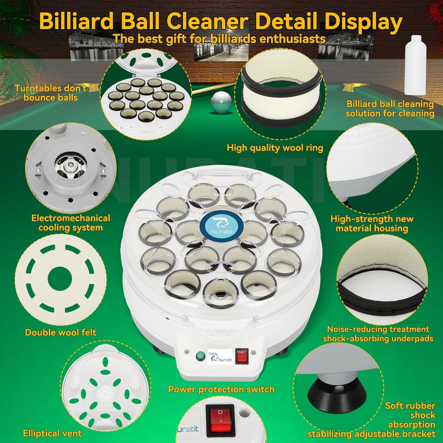✨🎱Upgraded Billiard Ball Cleaner and Polisher, Billiard Ball Cleaner, Pool Ball Cleaner for 16 Billiard and Snooker