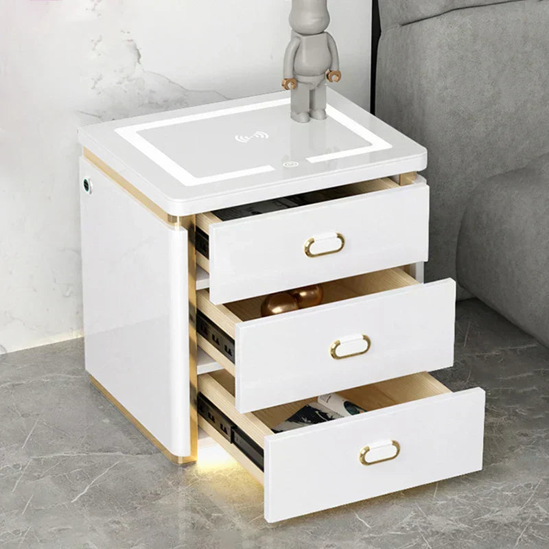 Smart Secure 3-Drawer Nightstand with Biometric Safe & LED Lighting