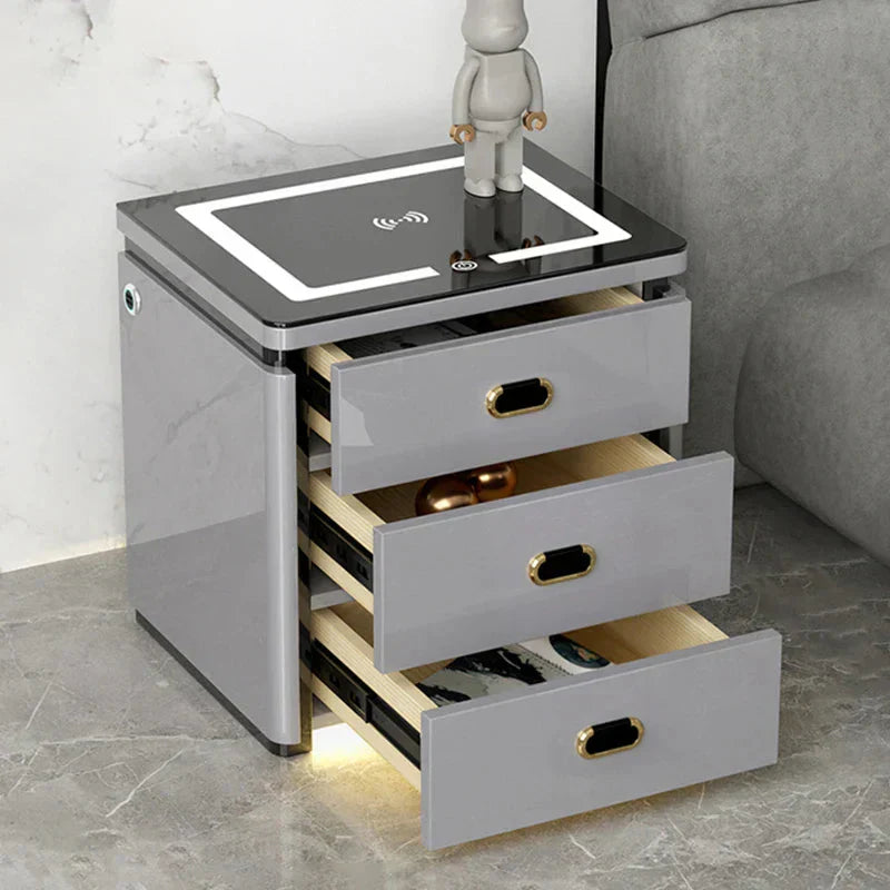 Smart Secure 3-Drawer Nightstand with Biometric Safe & LED Lighting