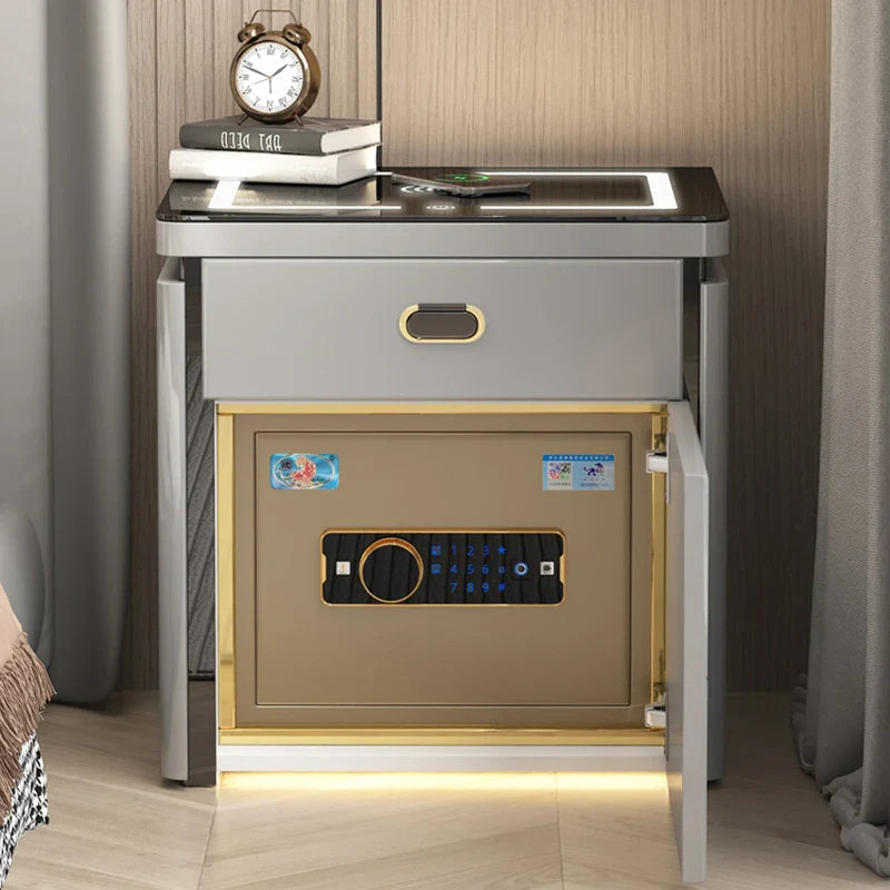 Smart Secure 3-Drawer Nightstand with Biometric Safe & LED Lighting