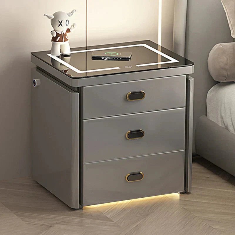 Smart Secure 3-Drawer Nightstand with Biometric Safe & LED Lighting