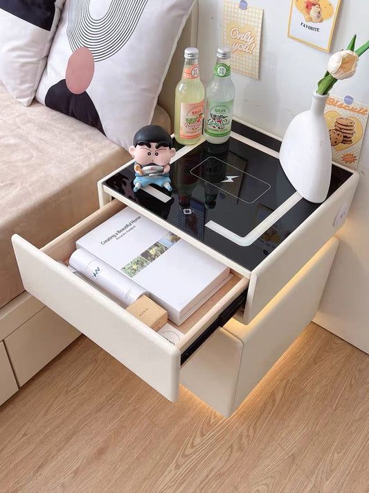 ✨Bedroom Light Luxury Multifunctional Wireless Charging Smart Bed Cabinet With Night Light Safety Deposit Box