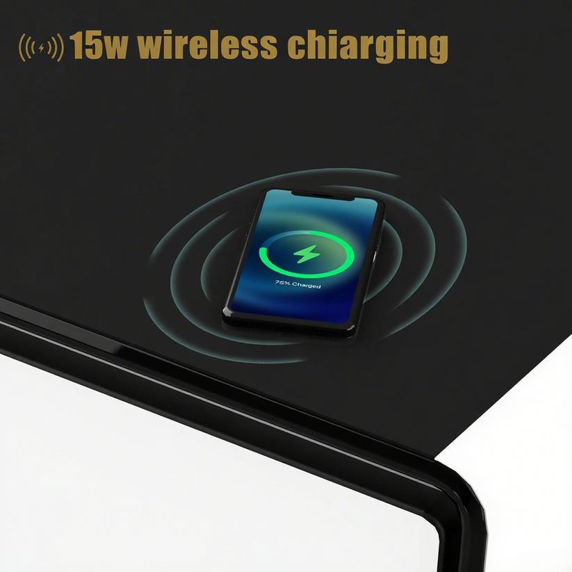 🌠Modern Smart Coffee Table with Built in Fridge, Outlet Protection,Wireless Charging, Mechanical Temperature Control, Power Socket, USB Interface and Ice Water Interface