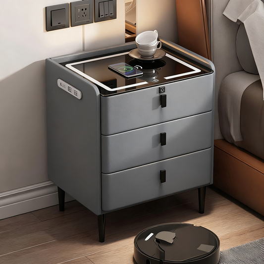 🌟Modern End Side Table, Smart Nightstand with  3 Drawers End Table USB Adjustable Led Lights Bedside Dresse Lock Speaker