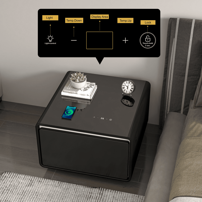 🌠Modern Smart Coffee Table with Built in Fridge, Outlet Protection,Wireless Charging, Mechanical Temperature Control, Power Socket, USB Interface and Ice Water Interface