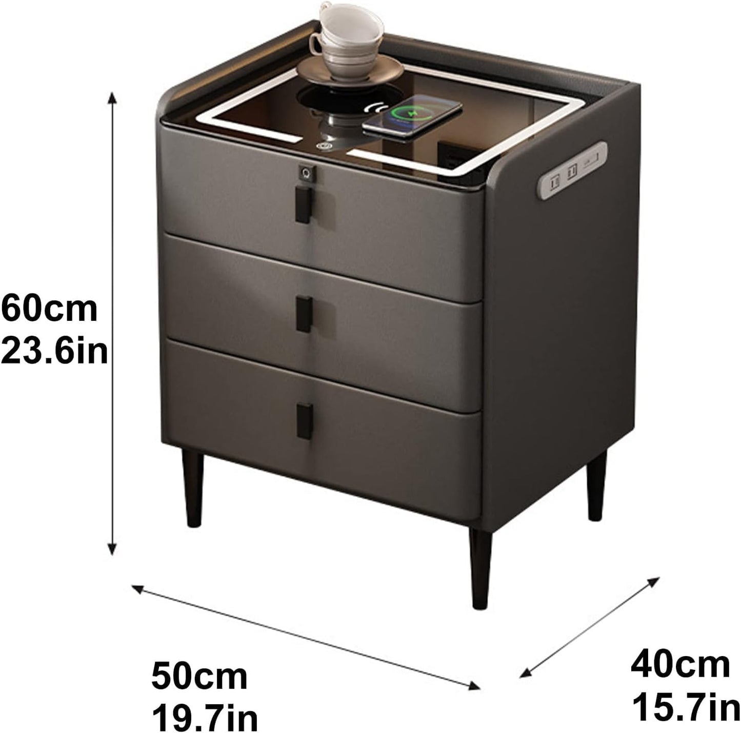 🌟Modern End Side Table, Smart Nightstand with  3 Drawers End Table USB Adjustable Led Lights Bedside Dresse Lock Speaker