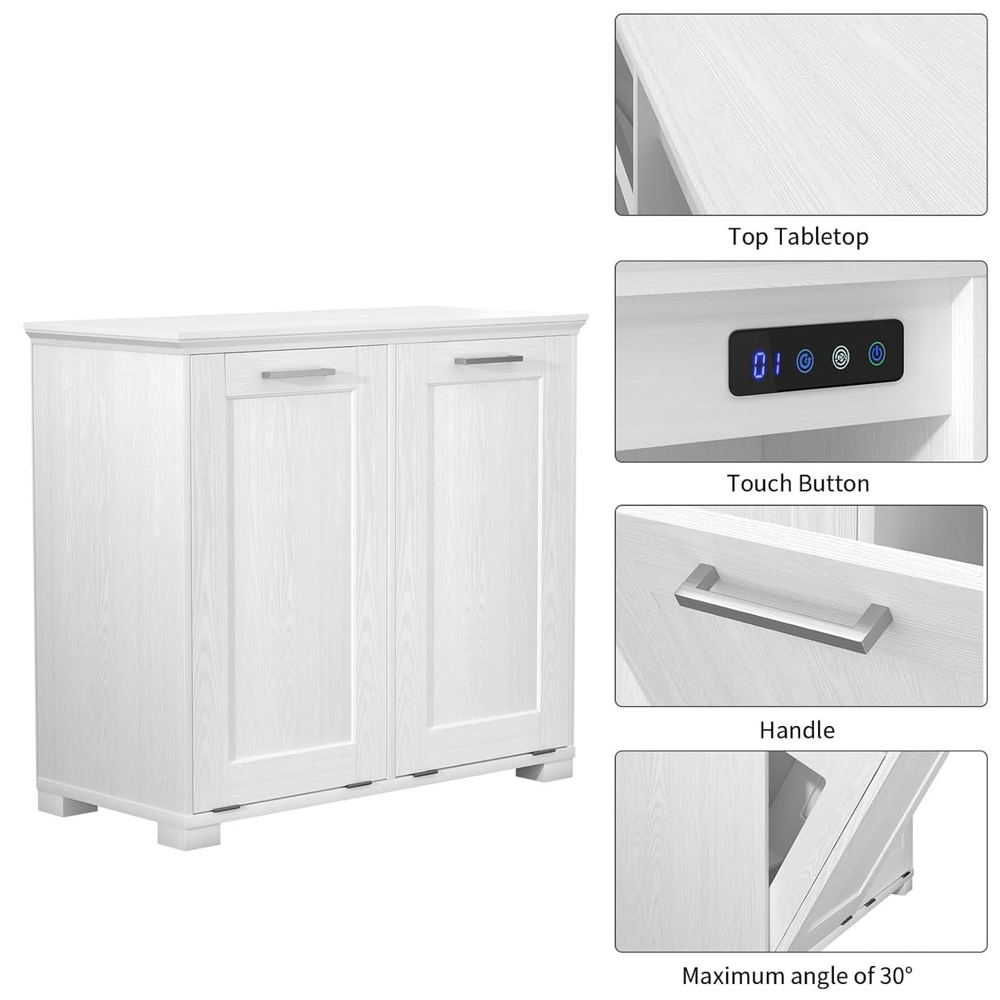 ✨Tilt Out Trash Cabinet with Deodorising Function, Wooden Freestanding Garbage Can for Home and Kitchen Hidden Laundry Hamper