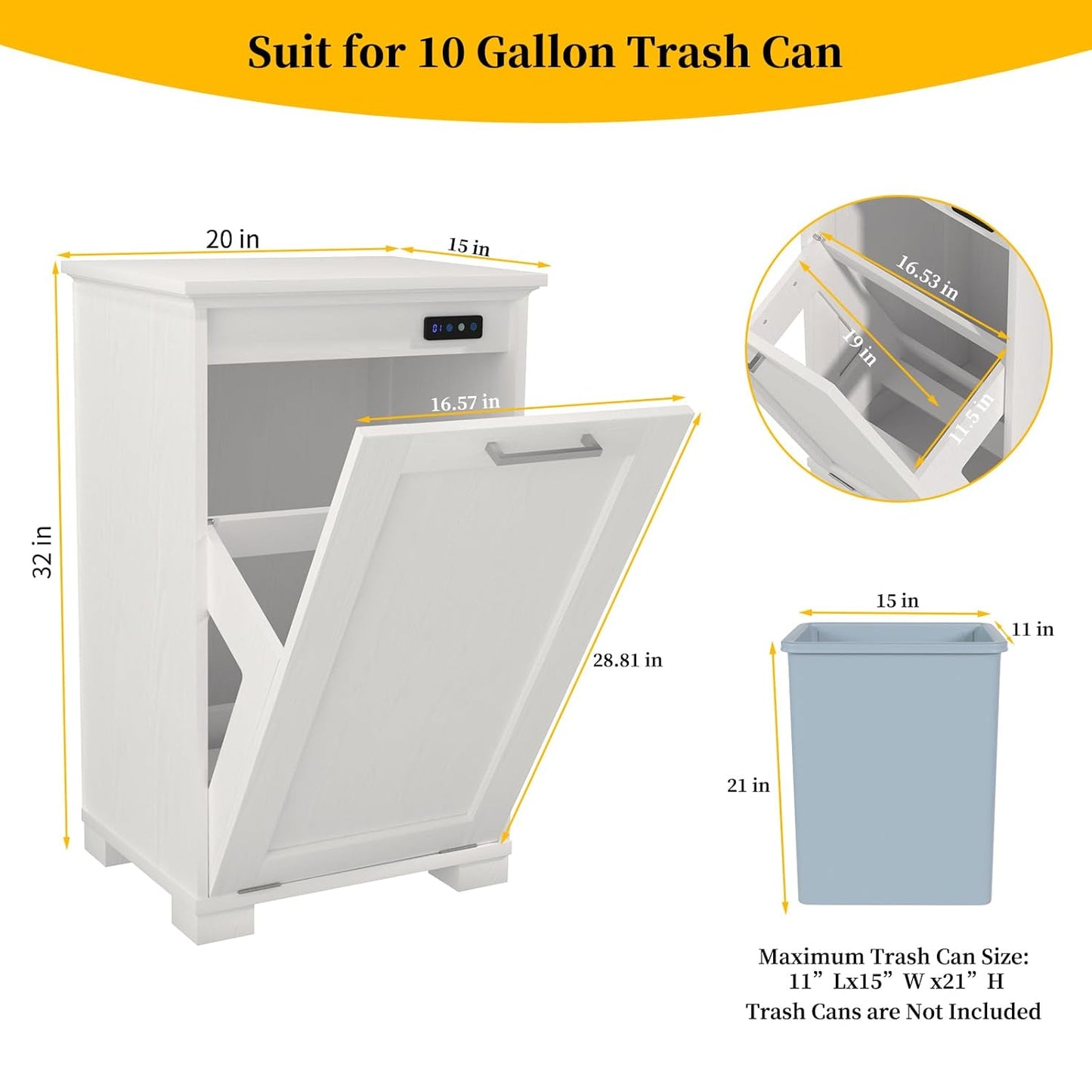 ✨Tilt Out Trash Cabinet with Deodorising Function, Wooden Freestanding Garbage Can for Home and Kitchen Hidden Laundry Hamper