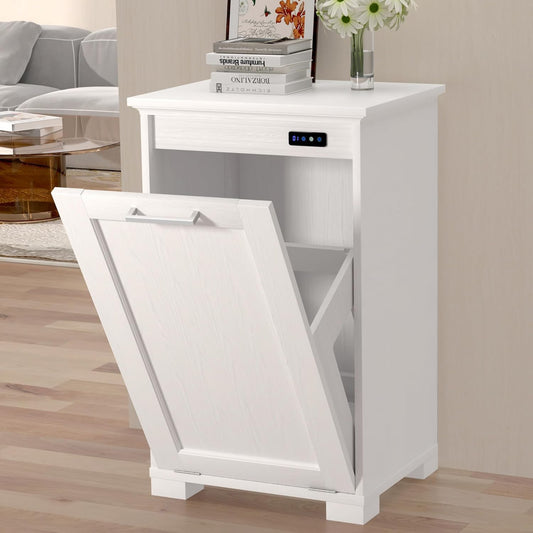 ✨Tilt Out Trash Cabinet with Deodorising Function, Wooden Freestanding Garbage Can for Home and Kitchen Hidden Laundry Hamper
