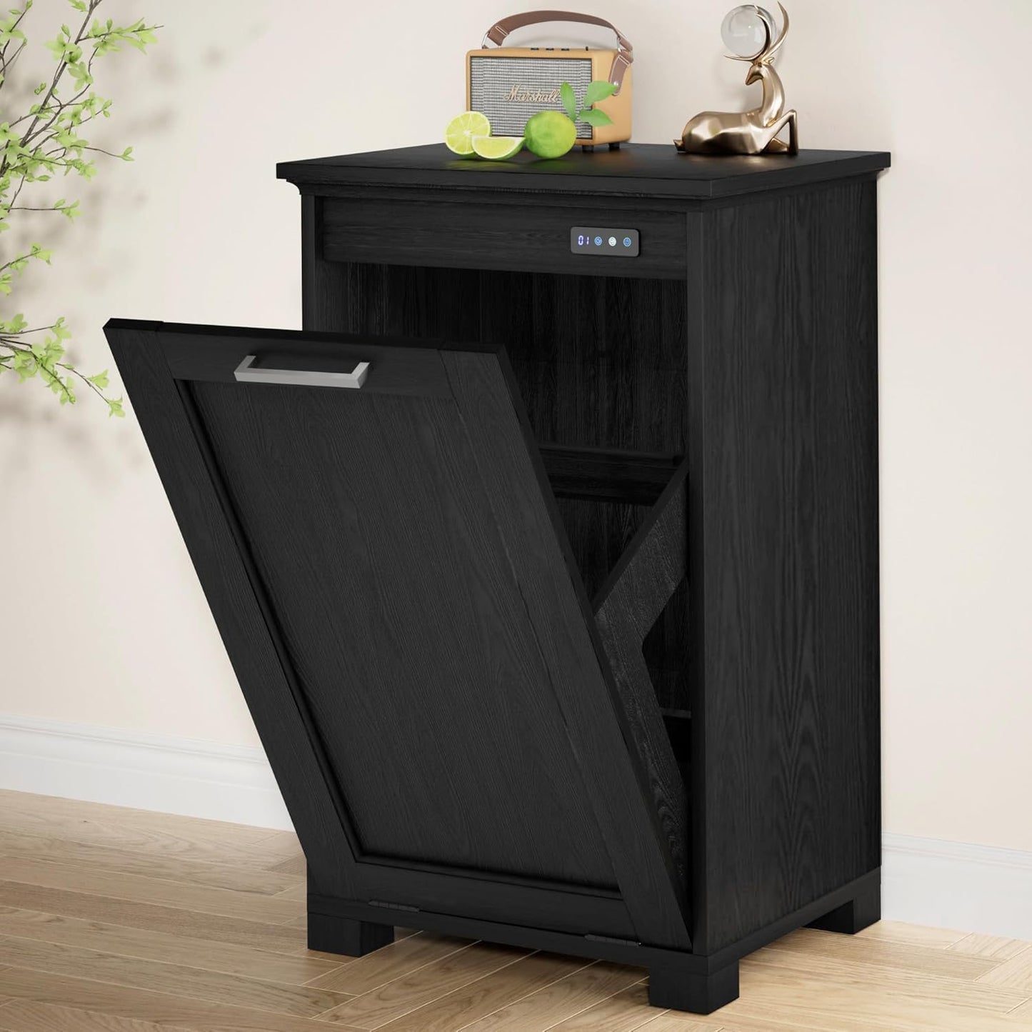 ✨Tilt Out Trash Cabinet with Deodorising Function, Wooden Freestanding Garbage Can for Home and Kitchen Hidden Laundry Hamper