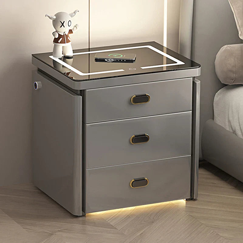 Smart Secure 3-Drawer Nightstand with Biometric Safe & LED Lighting