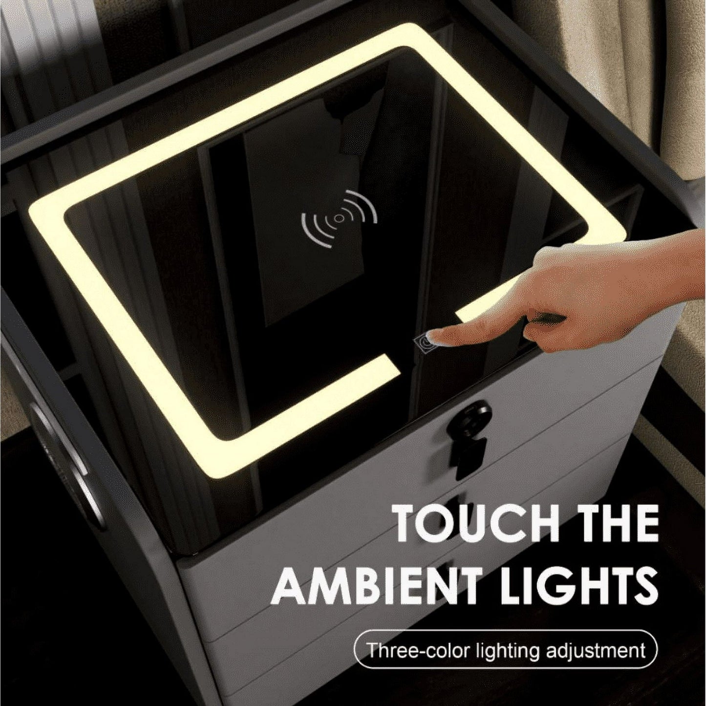 🌟Modern End Side Table, Smart Nightstand with  3 Drawers End Table USB Adjustable Led Lights Bedside Dresse Lock Speaker